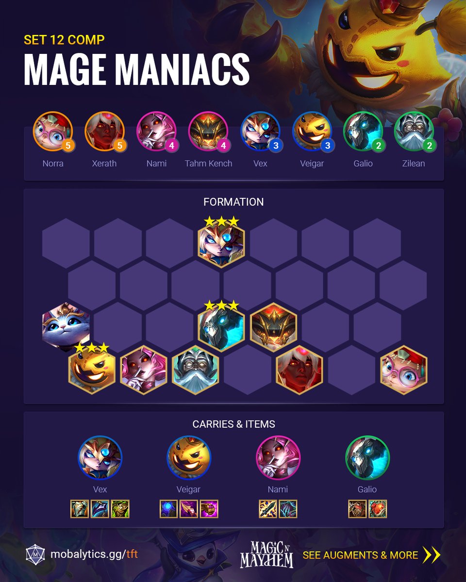 Mobalytics on X: “Mage Maniacs - Veigar + Vex reroll comp