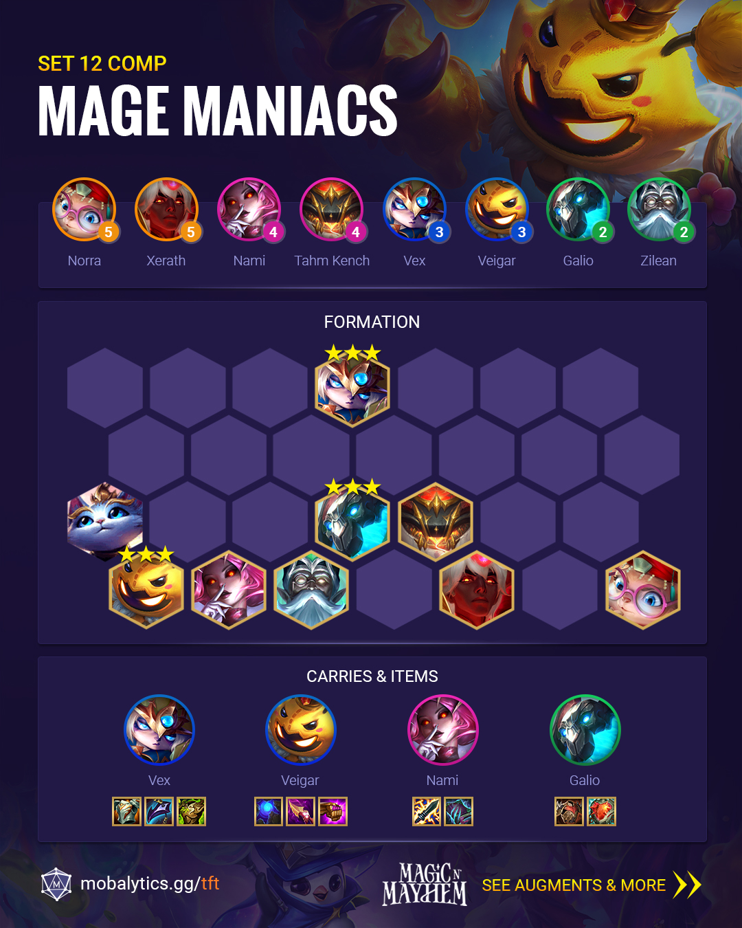 Mobalytics on X: “Mage Maniacs - Veigar + Vex reroll comp 