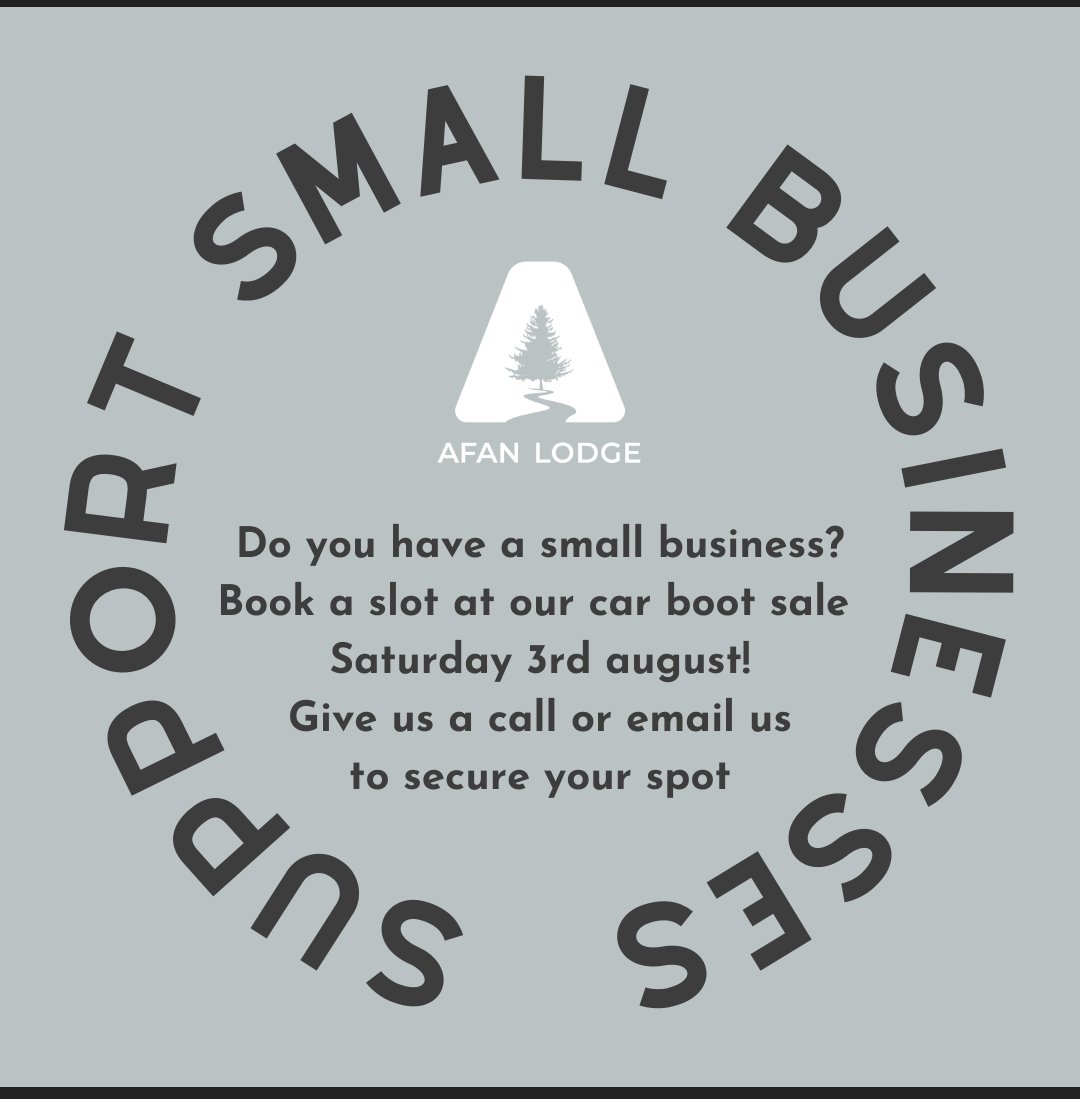 Afan lodge car boot sale this Saturday!! 

Book a slot by calling 01639 852500 or emailing stay@afanlodge.wales 

#afanlodge #afanhotel #afanvalley #carboot #carbootsale #cymmer #maesteg #smallbusiness