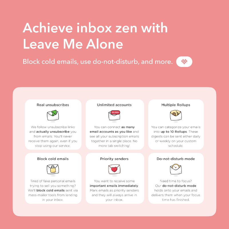 Setapp's tweet photo. Get your inbox under control with this week's new addition @LeaveMeAloneApp — unsubscribe from newsletters, block cold emails, and pause mail to focus on your tasks 📨