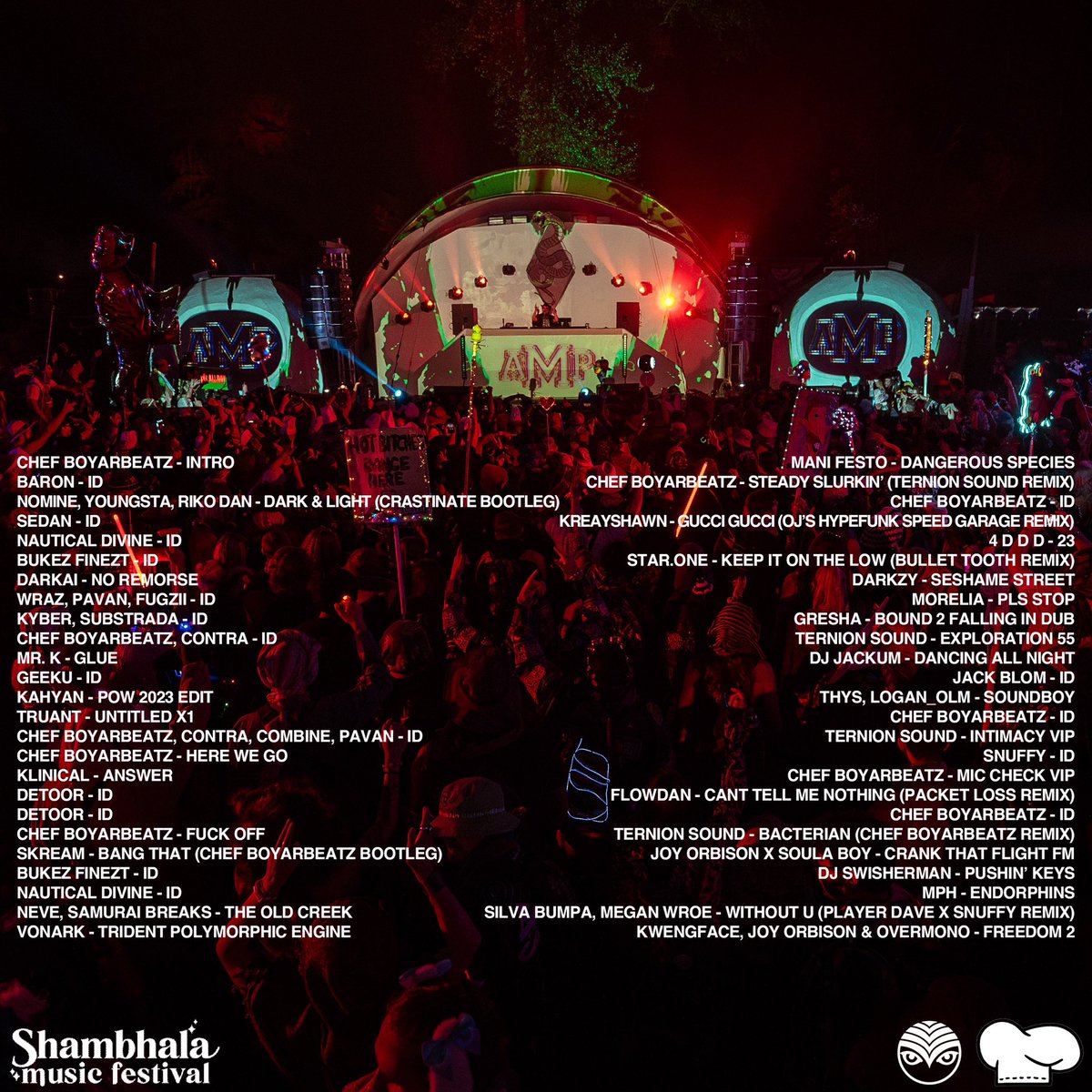 tracklist for my <a href="/shambhala_mf/">Shambhala Music Festival</a> set 🫡 

full of ID’s from homies and myself. big ups anyone listening/sharing 🤝

🔗 👇