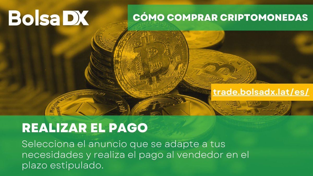 Cómo Comprar Criptomonedas

Realizar el pago

Selecciona el anuncio que se adapte a tus necesidades y realiza el pago al vendedor en el plazo estipulado..

Más información en trade.bolsadx.lat/es/

#BolsaDX #BDX #Cripto #Bitcoin #BTC #Ethereum #ETH #AmericaLatina