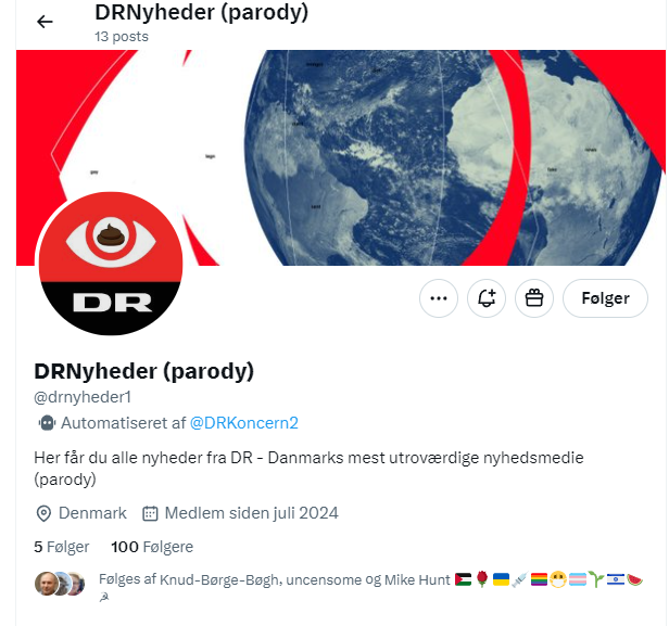 Operation Ubertroll er nu sat i søen.

@drnyheder1  har allerede fået 100 følgere på små 2 timer. 

#dkpol #dkmedier #ytringsfrihed #OperationUbertroll