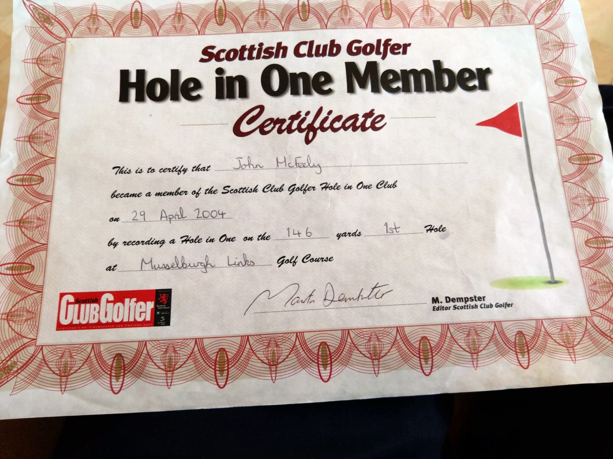 ⛳ Congratulations to John McFeely who holed his tee shot on the Sea Hole 5th at <a href="/mocgc_links1672/">Musselburgh Old Course Golf Club 🏴󠁧🏆🏆🏆🏆🏆🏆</a> in Sunday's Club Championship 1st Round Qualifier. 20 years after his previous hole in one. 
<a href="/DempsterMartin/">Martin Dempster</a> 
<a href="/elcourier/">East Lothian Courier</a>