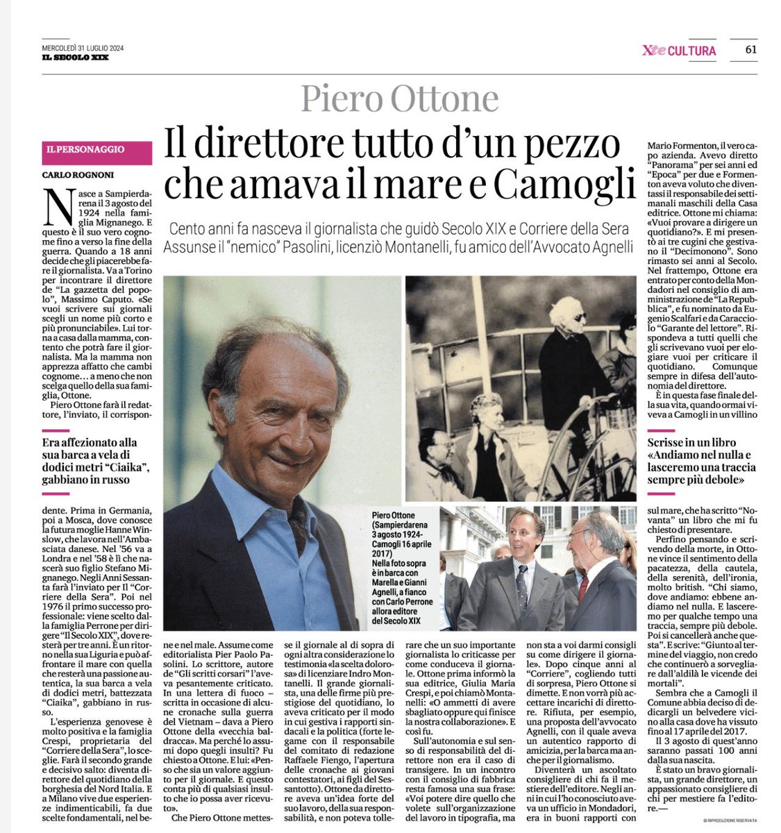 Così lo ricorda il <a href="/ilsecoloxix/">Il Secolo XIX</a> , che ha diretto dal ‘69 al ‘72 <a href="/stealoia/">Stefania Aloia</a>
