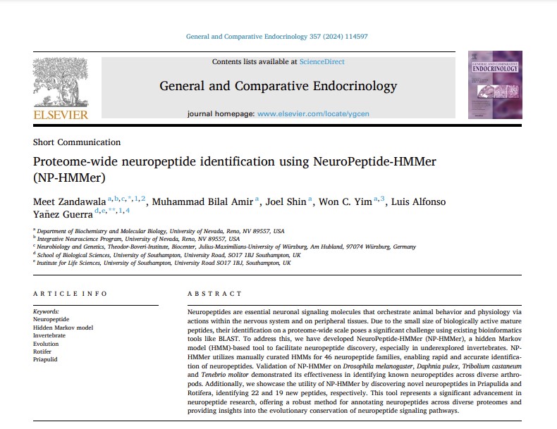 wyim09's tweet photo. Just published: Our new tool, NeuroPeptide-HMMer, uses hidden Markov models to discover neuropeptides, even in underexplored invertebrates. It will help us uncover novel peptides and understand their evolutionary roles. #Neuroscience https://t.co/KhYagOHVEo👋@zandawala https://t.co/0bzrX6GbEY