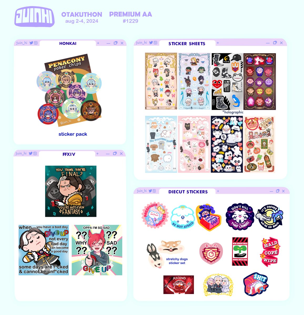 juin_hi's tweet photo. Here's my catalog for otakuthon this year!!! 
I'll be at premium artist alley #1229 ✨✨

💫 fandoms include: dungeon meshi, honkai, baldurs gate 3 + others 

#otakuthon2024 #catalogue https://t.co/6MoM58cE73
