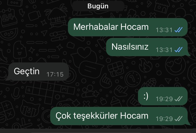 4 yıldır düzenli kaldığım dersten sonunda tek ders sınavıyla geçtim Hocanın benden bıkmışlık seviyesi