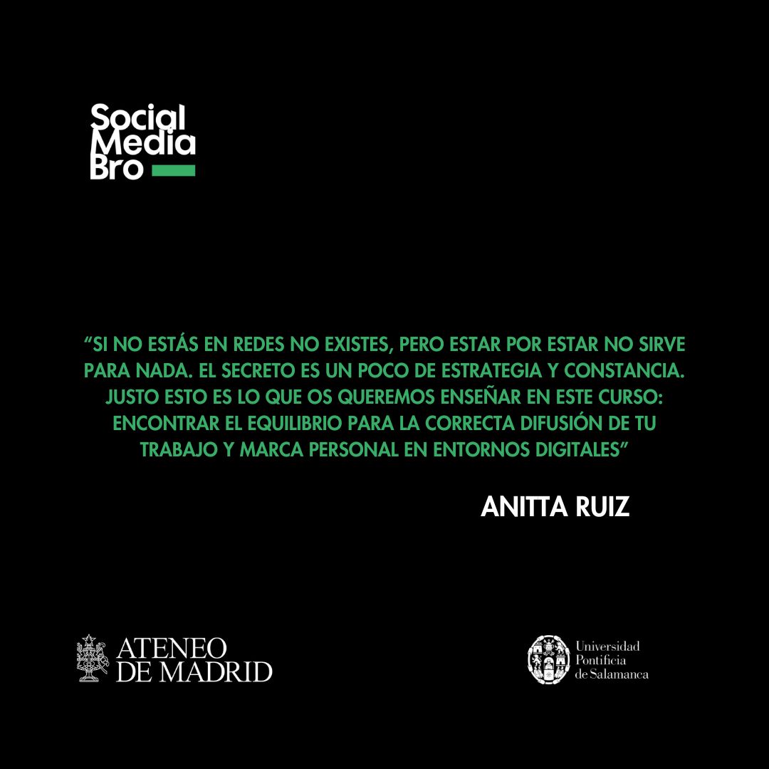 🗣️ <a href="/AnittaRuiz/">Anitta Ruiz</a> 

“Si no estás en redes no existes, pero estar por estar no sirve para nada. El secreto es un poco de estrategia y constancia. Justo esto es lo que os queremos enseñar en este curso"

¡MATRICÚLATE y conviértete en profesional con los mejores docentes!