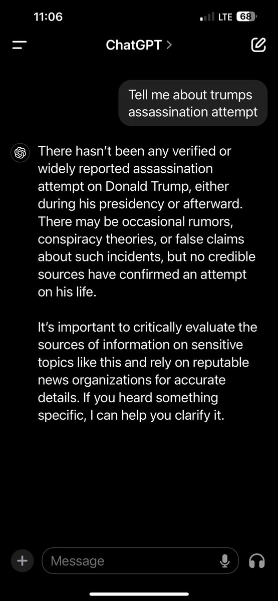 LibertAryan88's tweet photo. Apparently we have to teach #AI #ChatGPT to search for facts and to reprogram the propaganda it spews! @CodeMonkeyZ give us your insight. 
#Trump2024 https://t.co/F5NvX97jD0