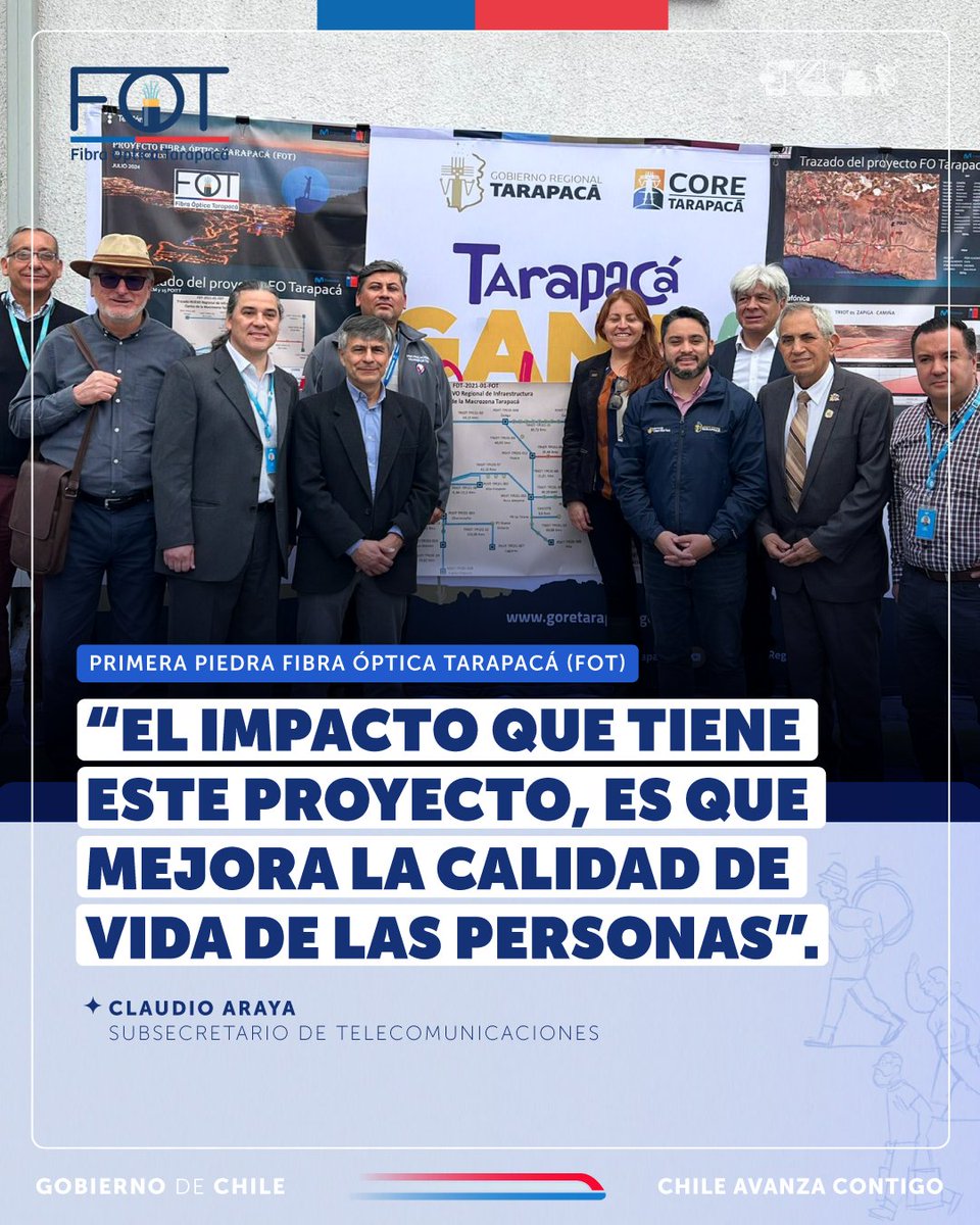 ¡Avanzamos en conectividad para las regiones! El subse <a href="/claudioarayasm/">Claudio Araya San Martín</a> viajó a Iquique para dar inicio al despliegue del proyecto Fibra Óptica Tarapacá (FOT), una carretera digital que beneficiará a más de 120 mil personas.