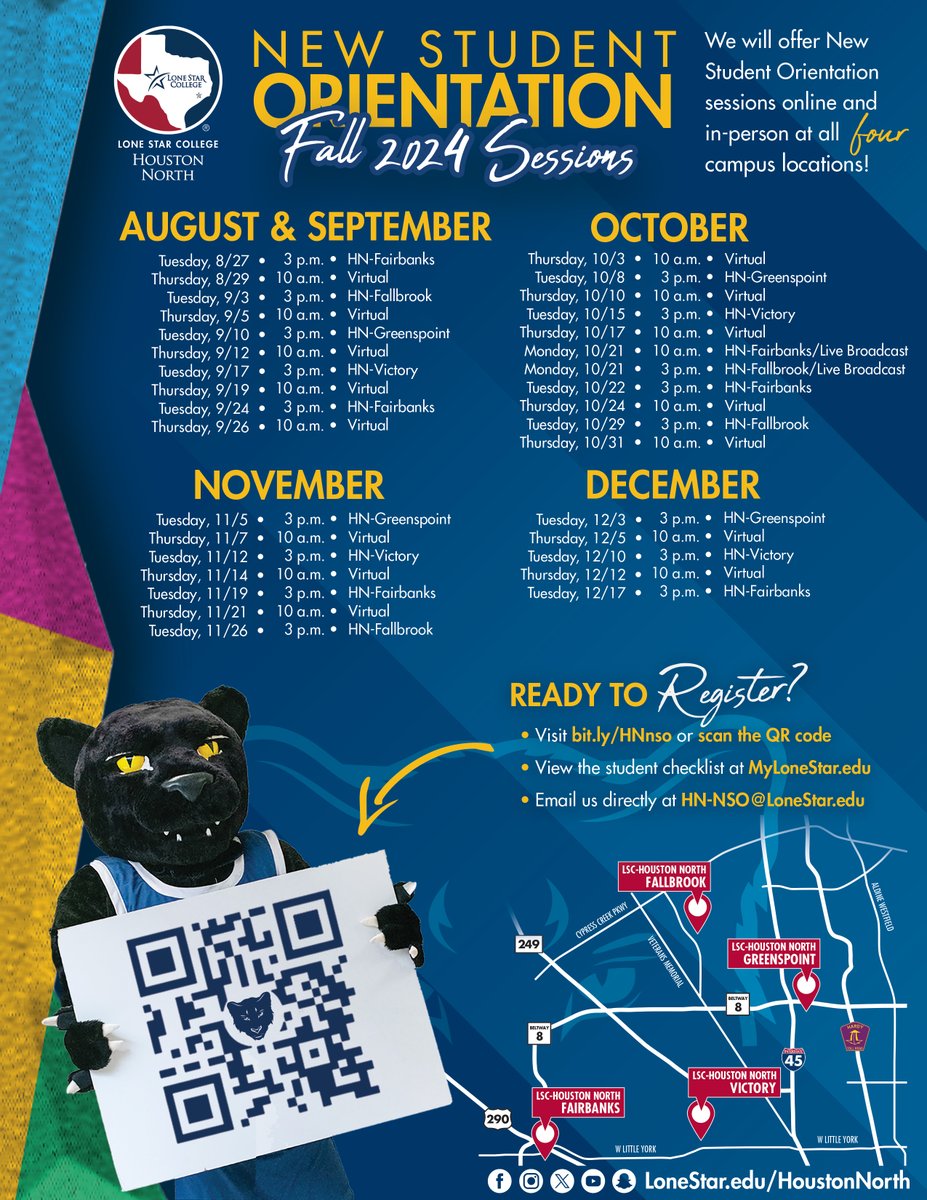 Check out the upcoming New Student Orientation dates for Fall 2024. Visit bit.ly/HNnso to get registered!!