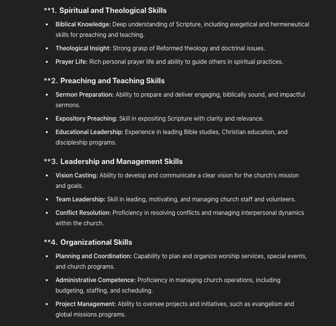 rhford123's tweet photo. I asked ChatGPT to analyze a job posting I found for a senior pastor of a growing, mid-sized church and to list the competencies needed to do the job well.

They're not unreasonable , but when considered cumulatively the pastoral burnout problem makes more sense. https://t.co/1eGZ3BmIjQ