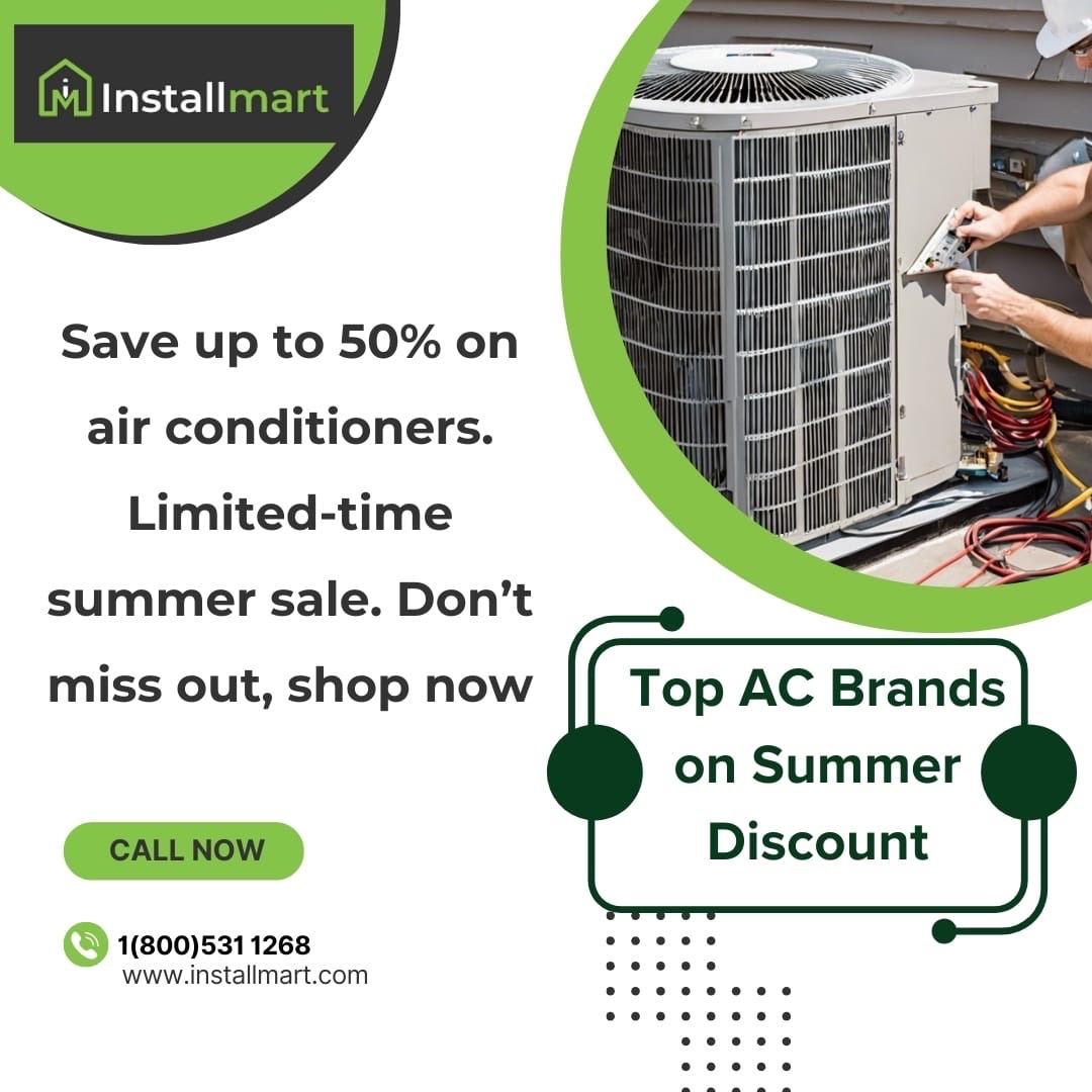 installmart's tweet image. ❄️ Cool down with our LIMITED TIME summer sale! Get up to 50% OFF on select air conditioners. Don&apos;t miss out on these sizzling deals. Shop now and beat the heat! 🛒 #SummerSale #StayCool #AirConditioners