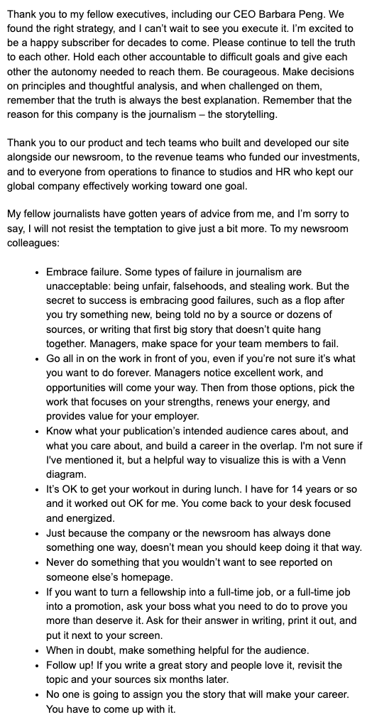 nichcarlson's tweet photo. Today is the end for me as EIC and a full timer at Business Insider, which I joined nearly 16 years ago when it was called Silicon Alley Insider.

I had to say thank you and goodbye to the team…and couldn’t resist sharing some final advice. https://t.co/OPxzuuEFKi