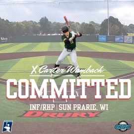 DruryBaseball's tweet image. Welcome to the squad! A 2-way threat from the left side of the plate and on the bump. @CarterWambach is from @DACCBaseball and is the first player from WI to be a Panther.