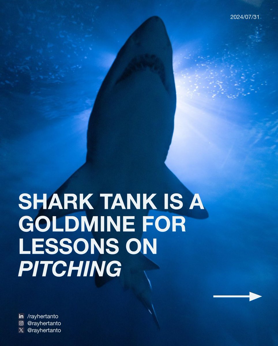 RayHertanto's tweet photo. 𝘚𝘩𝘢𝘳𝘬 𝘛𝘢𝘯𝘬 is a goldmine for lessons about pitching.

Here are a few things I observed (and learned). https://t.co/F6zTfzslZx
