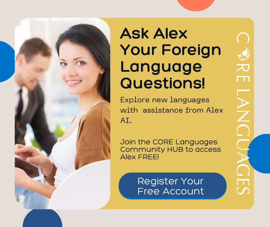 corelanguages's tweet photo. Have questions? Get immediate answers from Alex AI in any CORE Languages Community study group. Quick and simple. Register today! #CORELanguagesCommunity #AIChat #LearnaLanguage #LanguageStudyGroup https://t.co/pQO325WlU8