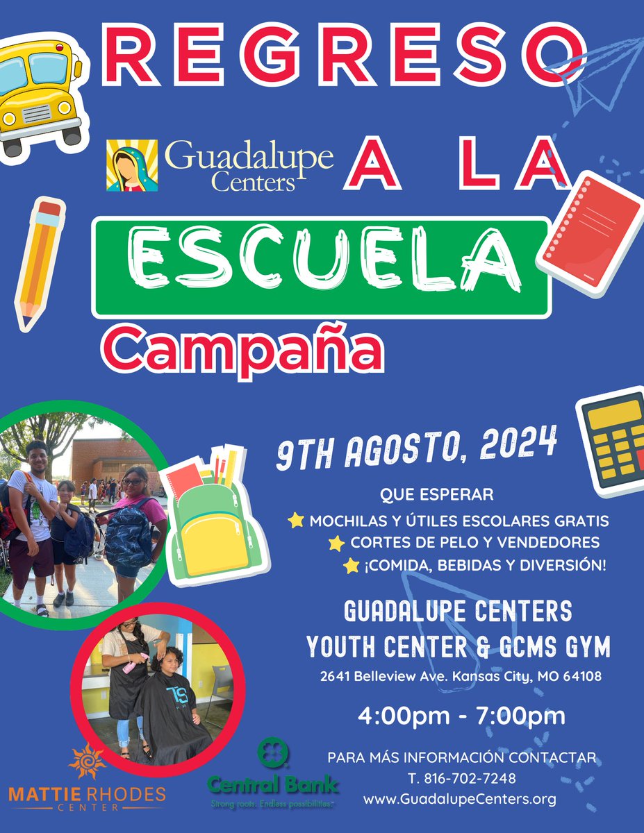 Don't forget about our Back-to-School Drive on August 9th! Free backpacks, food, haircuts, and more at our event!

#regresoaclases #mochilas #backtoschooldrive #backpacks #communityevent #schoolsupplies #youthprograms