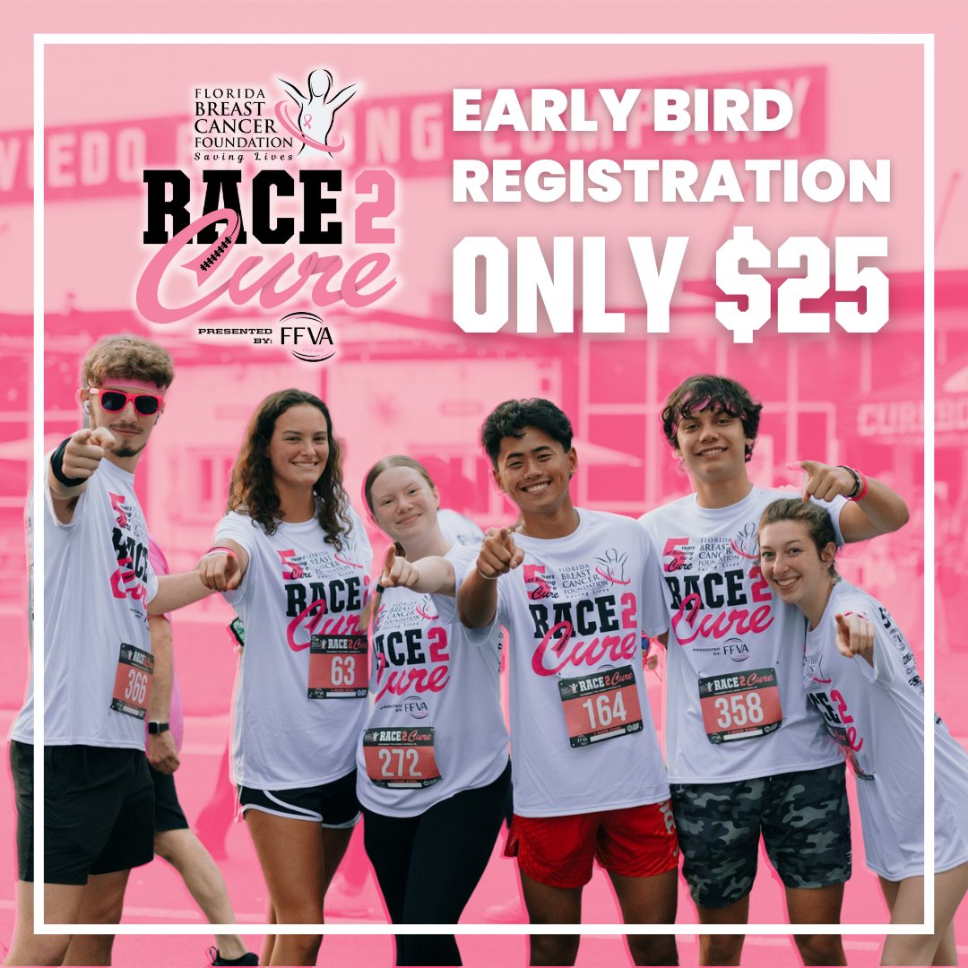StaffDNA Cure Bowl (@curebowl) on Twitter photo LAST CHANCE - $25 Early bird registration for the the <a href="/FLBreastCancer/">Florida Breast Cancer Foundation</a> Race2Cure presented by <a href="/FFVAMutual/">FFVA Mutual</a> closes TONIGHT!!
Sign up today to secure your spot ⬇️
runsignup.com/Race/FL/Oviedo…
#Race2Cure #OrlandovsCancer LAST CHANCE - $25 Early bird registration for the the <a href="/FLBreastCancer/">Florida Breast Cancer Foundation</a> Race2Cure presented by <a href="/FFVAMutual/">FFVA Mutual</a> closes TONIGHT!!
Sign up today to secure your spot ⬇️
runsignup.com/Race/FL/Oviedo…
#Race2Cure #OrlandovsCancer