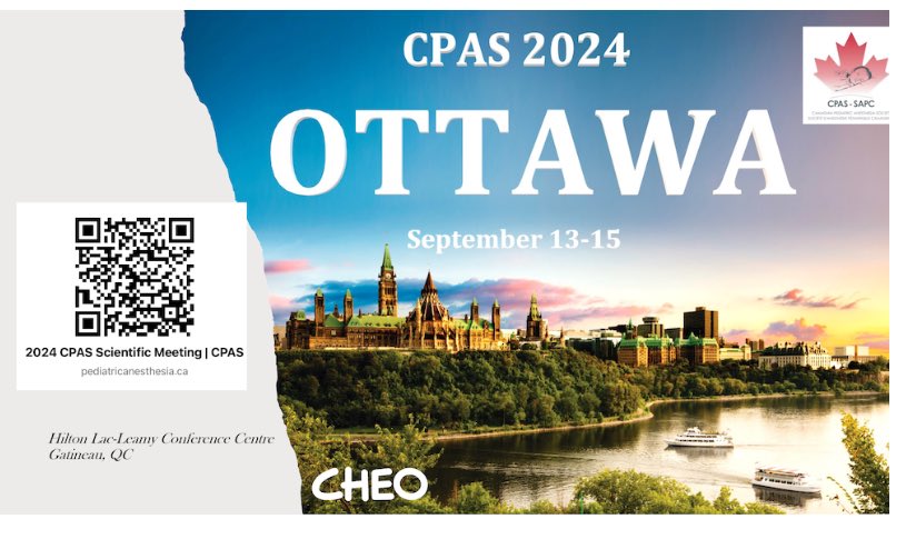 If you have an interest in pediatric anesthesia please join us in Ottawa this September for our biannual scientific meeting. It is always inspiring, educational and fun! DM me for more information or check out CPAS’s website 😄. See you in beautiful Ottawa!
