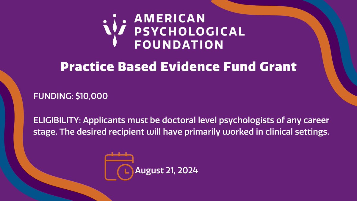 Less than a month to apply for the Practice Based Evidence Fund Grant! 📚
This program will support psychologists and trainees who are affiliated with community mental health, private practice, or other local outpatient settings. ✨ ow.ly/XvkV50SiXor 
#psychology