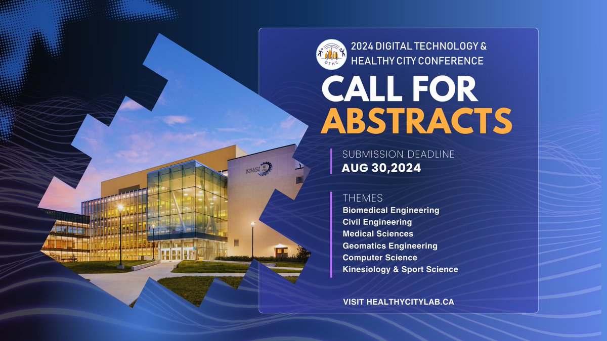 Submit your abstract for the Digital Technology &amp; Healthy City conference #UCalgary main campus on Nov. 7&amp;8. Submit abstract by Aug. 30.

bit.ly/46wkG9F