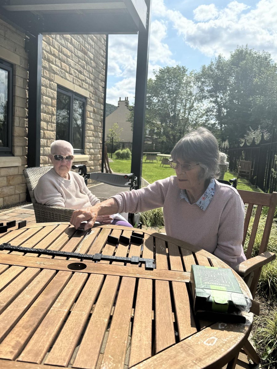 A nice cuppa and a game of dominoes making the most of the nice weather #summer #sunshine #garden #dominoes <a href="/AnchorLaterLife/">Anchor</a>