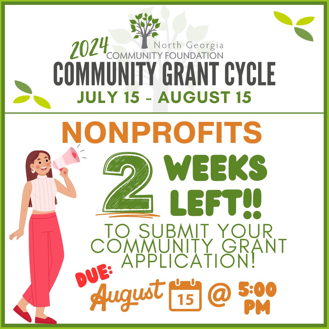 northgacf's tweet photo. 𝐑𝐞𝐦𝐢𝐧𝐝𝐞𝐫: Our 2024 𝑪𝒐𝒎𝒎𝒖𝒏𝒊𝒕𝒚 𝑮𝒓𝒂𝒏𝒕 𝑪𝒚𝒄𝒍𝒆 𝐜𝐥𝐨𝐬𝐞𝐬 𝐨𝐧 𝐓𝐡𝐮𝐫𝐬𝐝𝐚𝐲 𝐀𝐮𝐠𝐮𝐬𝐭 𝟏𝟓𝐭𝐡 𝐚𝐭 𝟓:𝟎𝟎 𝐩𝐦
https://t.co/SpMbrxRFdD
Take the next 2 weeks to finalize your application. https://t.co/VCtbfKzs9M