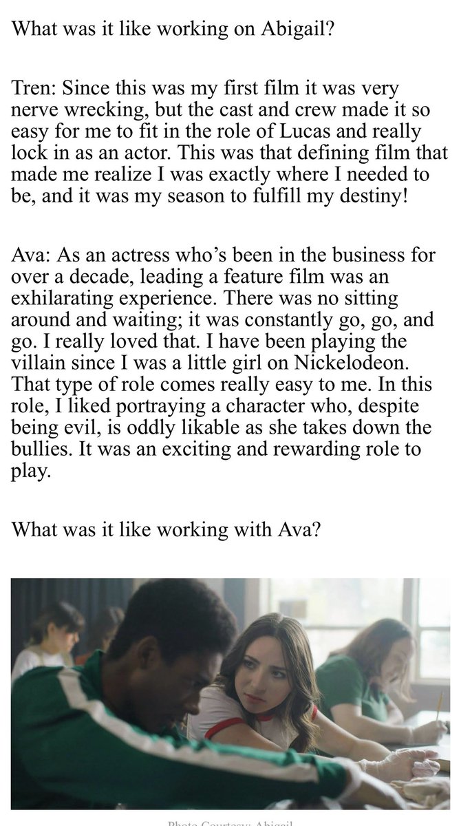 TheAvaCantrell's tweet photo. Thank you @nyweekly for this fun Q&amp;A with Tren and I! If you haven’t seen 70s #abigail #abigialfilm #thriller watch it here 

https://t.co/2Dzq95SKUH #tubi 

We’re getting great reviews and traction! 
#HorrorCommunity #summerstreaming @DarkStarPics https://t.co/LkTOKQhEeR
