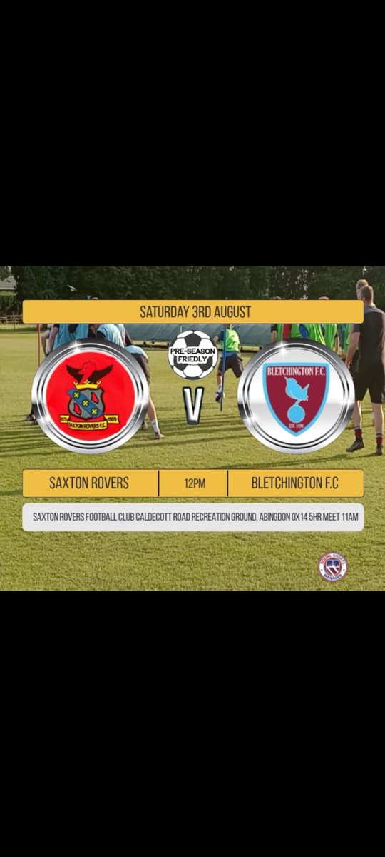 Matchday!🔥

Bletch face off against Saxton Rovers this Saturday, hoping to keep up our great start to the preseason so far💪🔥

Would be great to see the claret army down to support❕💜

UTB💜