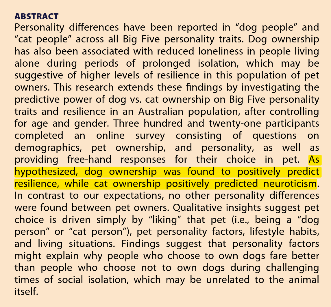 Köpek besleyenler psikolojik olarak daha dayanıklı, kedi besleyenler duygusal olarak daha dengesizler.