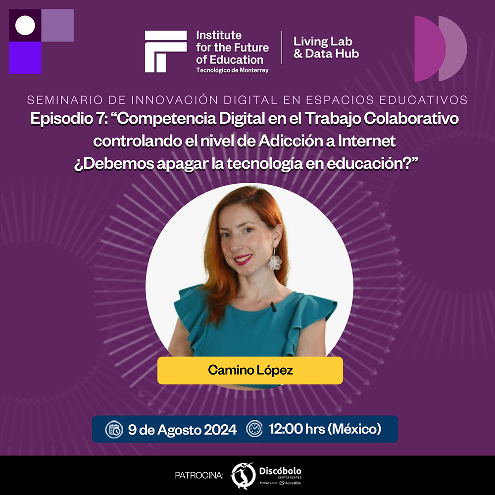 Explora el equilibrio entre tecnología educativa y prevención de adicción digital en nuestro webinar con <a href="/caminologa/">Camino López García</a>: 
🗓️9 de agosto a las 12:00 hrs. 
✍🏼Inscríbete aquí: bit.ly/3Sy4e2V 
👥Organiza: LivingLab &amp; Data Hub del <a href="/TecdeMonterrey/">Tecnológico de Monterrey</a>