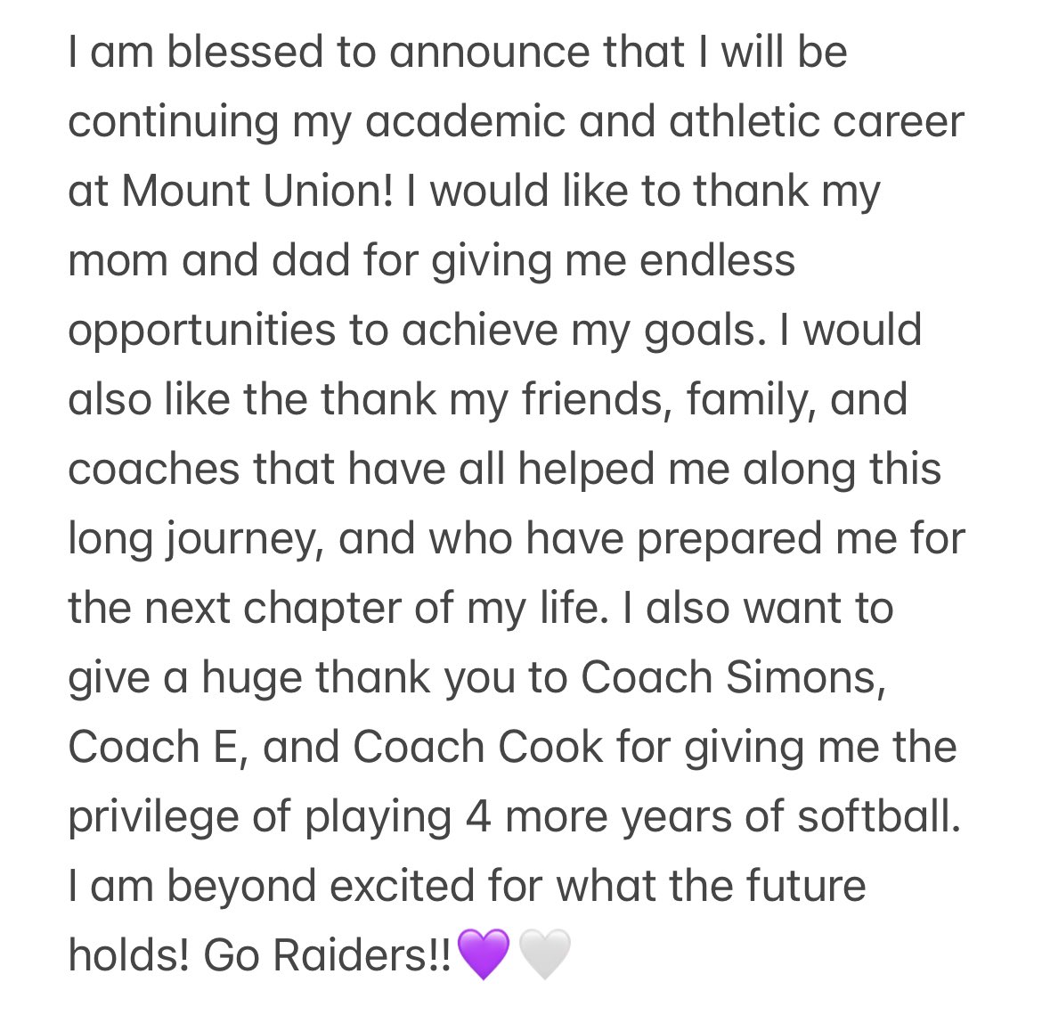 Next Four 💜🤍 <a href="/UMU_Softball/">University of Mount Union Softball</a>