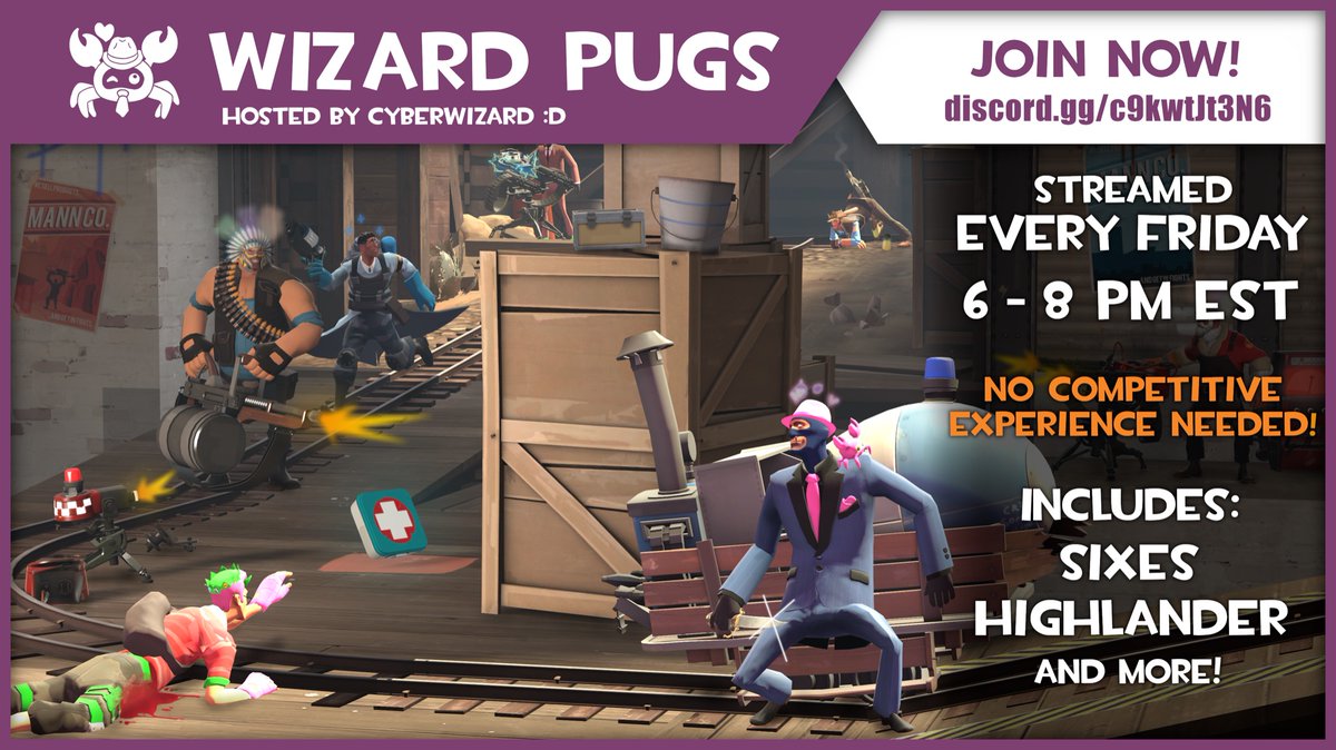 PUGS ARE BACK!!!
If you’ve ever wanted to try competitive TF2 I’m opening a pick up games server where you can play in a moderated low stress environment and just have some fun playing! 
We’re starting this Friday so join in reply if you’re interested!