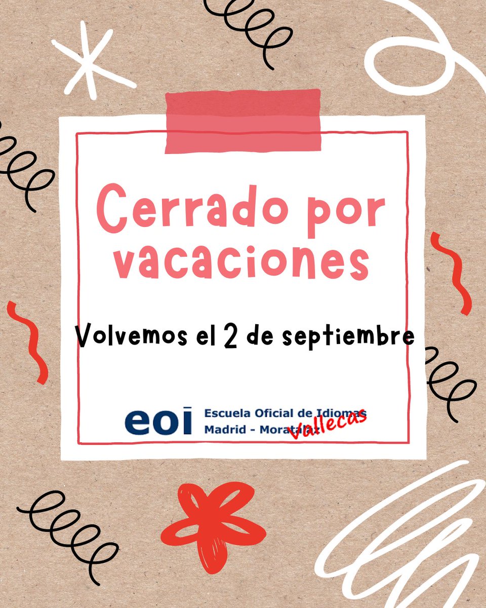 Regresamos el 2 de septiembre en nuestro horario de tarde. ¡¡Feliz verano a todos!!