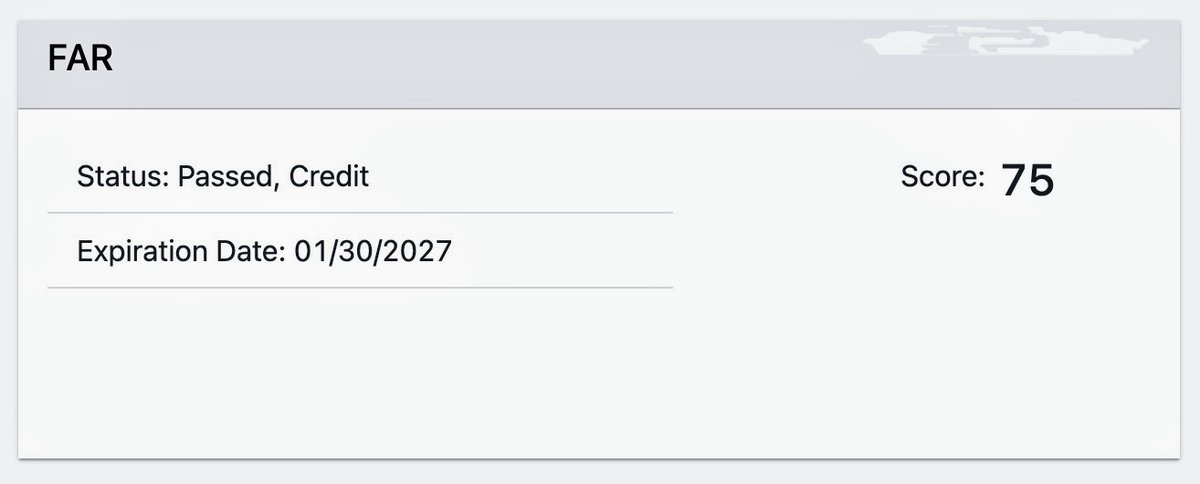 FAR辛うじて受かりました。
ボーダーラインでも嬉しい！
次は10月BAR目指します🔥
#uscpa