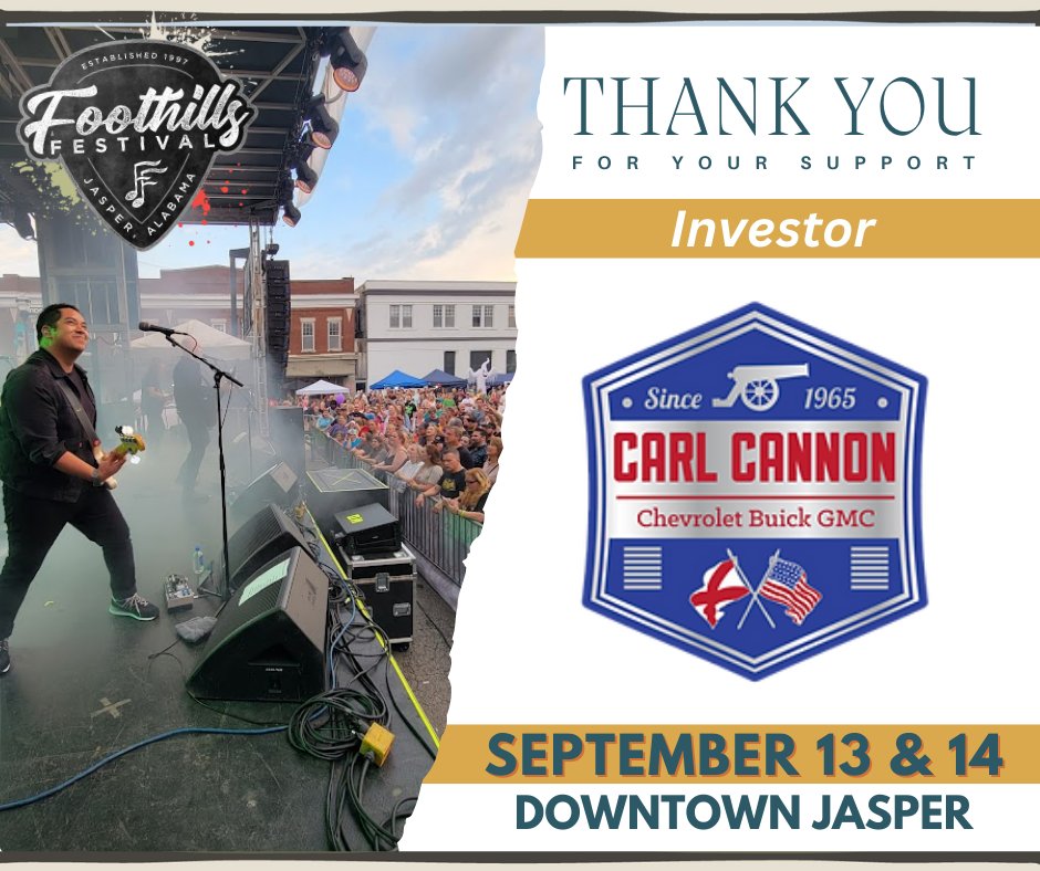 Foothills Festival would not be possible without our partners! Thank you, Carl Cannon Chevrolet Buick GMC for being a Foothills Festival investor! #foothillsfestival2024