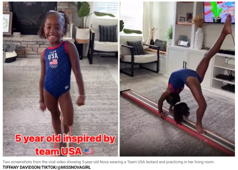 HarZizn's tweet photo. Olympic champion #Simone_Biles recently commented on a viral video of a young aspiring gymnast, Nova, leaving the little girl absolutely ecstatic. https://t.co/PGHeAmBBX1 https://t.co/vXGPjtfbnG