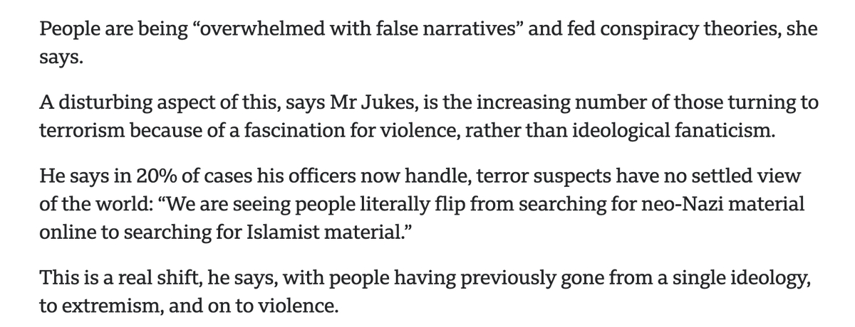 misstessowen's tweet photo. interesting analysis from UK's head of counterterrorism policing in this BBC story about the complexity of modern extremism:  https://t.co/c3dZ8Zhnd7 https://t.co/FlsWFq8fAu