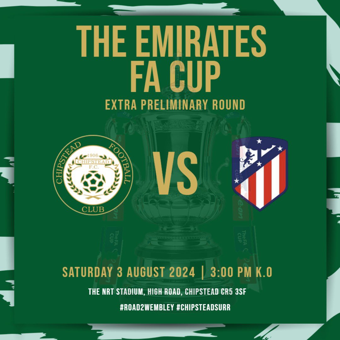 chipsteadfcsurr's tweet photo. This Saturday is our season opener, we host @Athleticnewham in the @EmiratesFACup extra preliminary round. #Chipsteadfc #FAcup https://t.co/0BezrEILx0