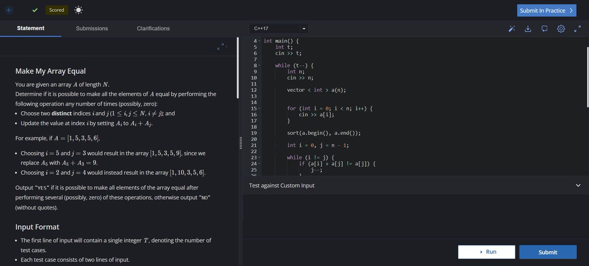 code_with_AB's tweet photo. Day 6: 🚀

Nailed the first 3 problems in today’s CodeChef contest! 🔥 Almost had the 4th one too. 💪 Consistency is the key! 🗝️

#CodeChef #CodingJourney #ConsistencyWins https://t.co/C7JCYgMcEo