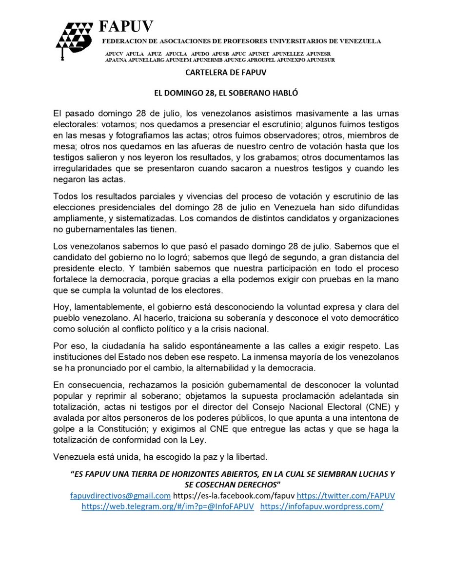 Comunicados de la FAPUV