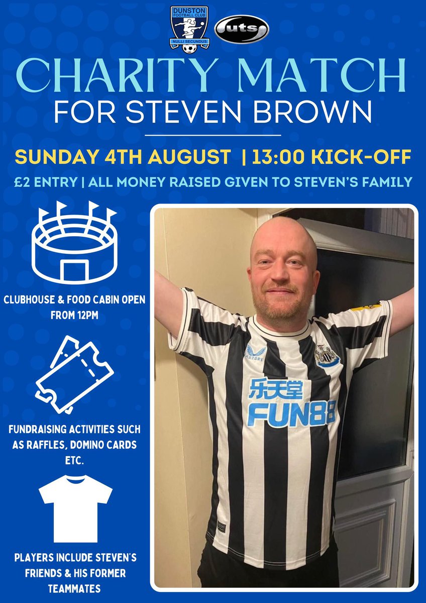 This Sunday is the charity match in aid of Steven Brown’s recovery. ❤️‍🩹 

All details are available on the poster and the thread below. 👇