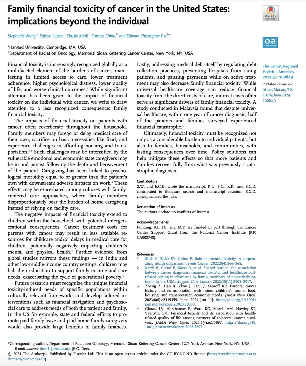 Edward Christopher "Chris" Dee, MD (@echrisdee) on Twitter photo 📜 In <a href="/LancetRH_Americ/">The Lancet Reg Health-Americas</a>, led by rising 🌟 @StephanieWang04 of <a href="/Harvard/">Harvard University</a>, we draw attention to #family #financial #toxicity in the #US for people w #cancer
🙏 Drs <a href="/KaitlynLapen/">Kaitlyn Lapen</a> <a href="/KhushKohli/">Khushi Kohli</a> @FumikoChino for insight and empathy
🔗 sciencedirect.com/science/articl… 📜 In <a href="/LancetRH_Americ/">The Lancet Reg Health-Americas</a>, led by rising 🌟 @StephanieWang04 of <a href="/Harvard/">Harvard University</a>, we draw attention to #family #financial #toxicity in the #US for people w #cancer
🙏 Drs <a href="/KaitlynLapen/">Kaitlyn Lapen</a> <a href="/KhushKohli/">Khushi Kohli</a> @FumikoChino for insight and empathy
🔗 sciencedirect.com/science/articl…