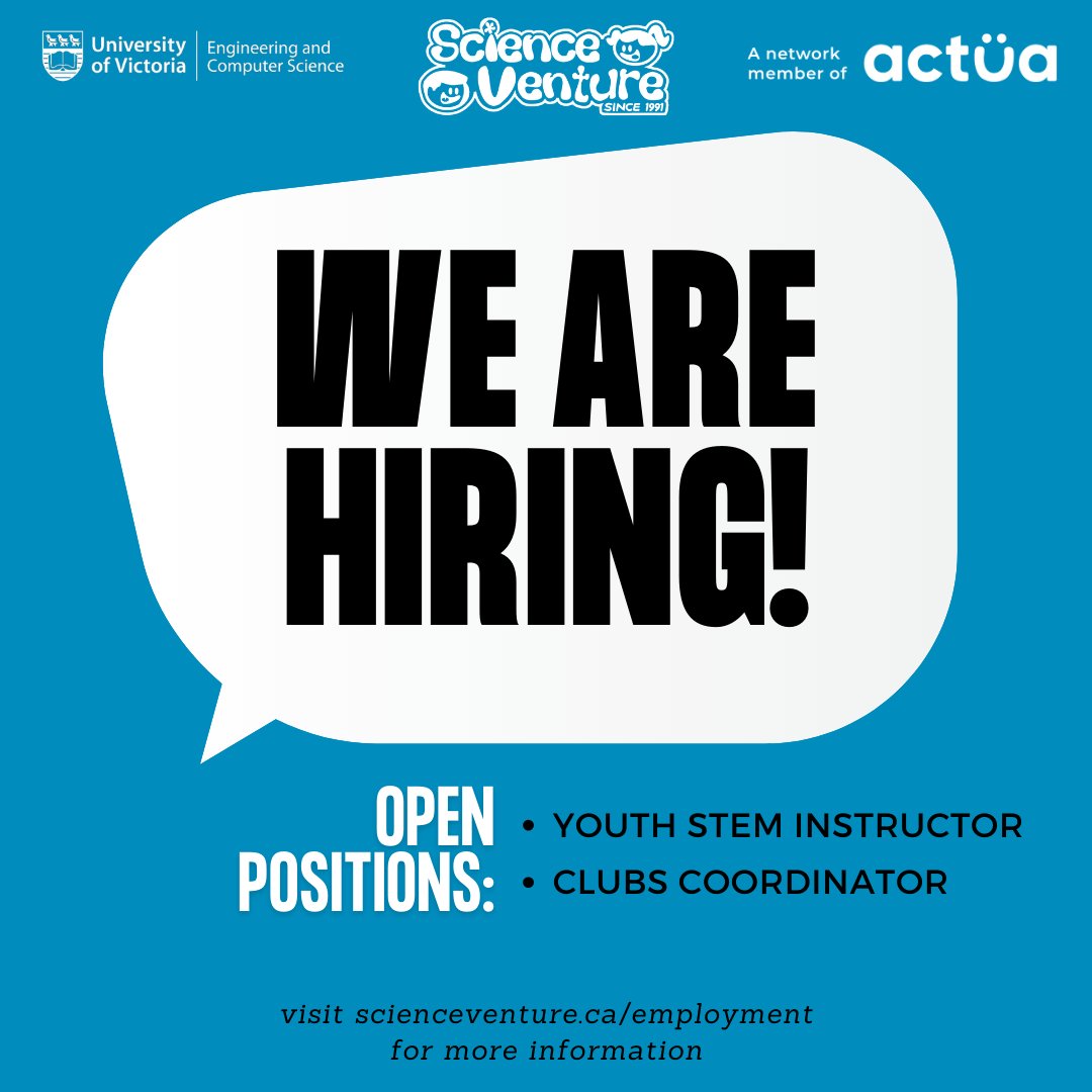 Are you looking for on-campus work in the upcoming Fall semester? Science Venture is looking for full-time and part-time Youth STEM Instructors, as well as a part-time Clubs Coordinator for our on-campus after school and weekend programs!