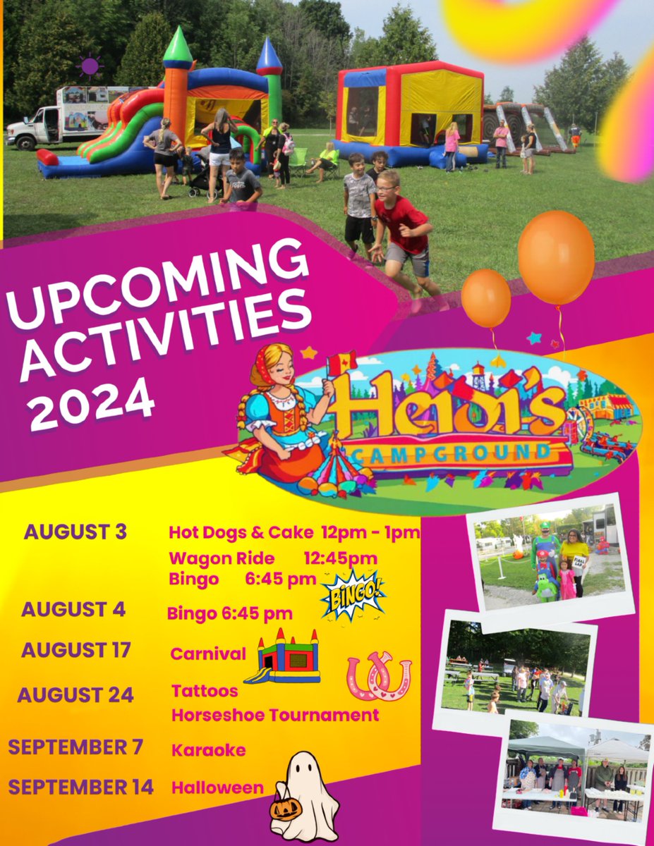 heidiscamp's tweet photo. Our amazing organizers and volunteers have added more events! Which one are you looking forward to most?

Take note they've also announced HALLOWEEN (which has changed dates). 

#heidiscampground #heidisrvs #heidiscamp #barrie #orillia #oromedonte #simcoecounty https://t.co/GItOv3B4rf