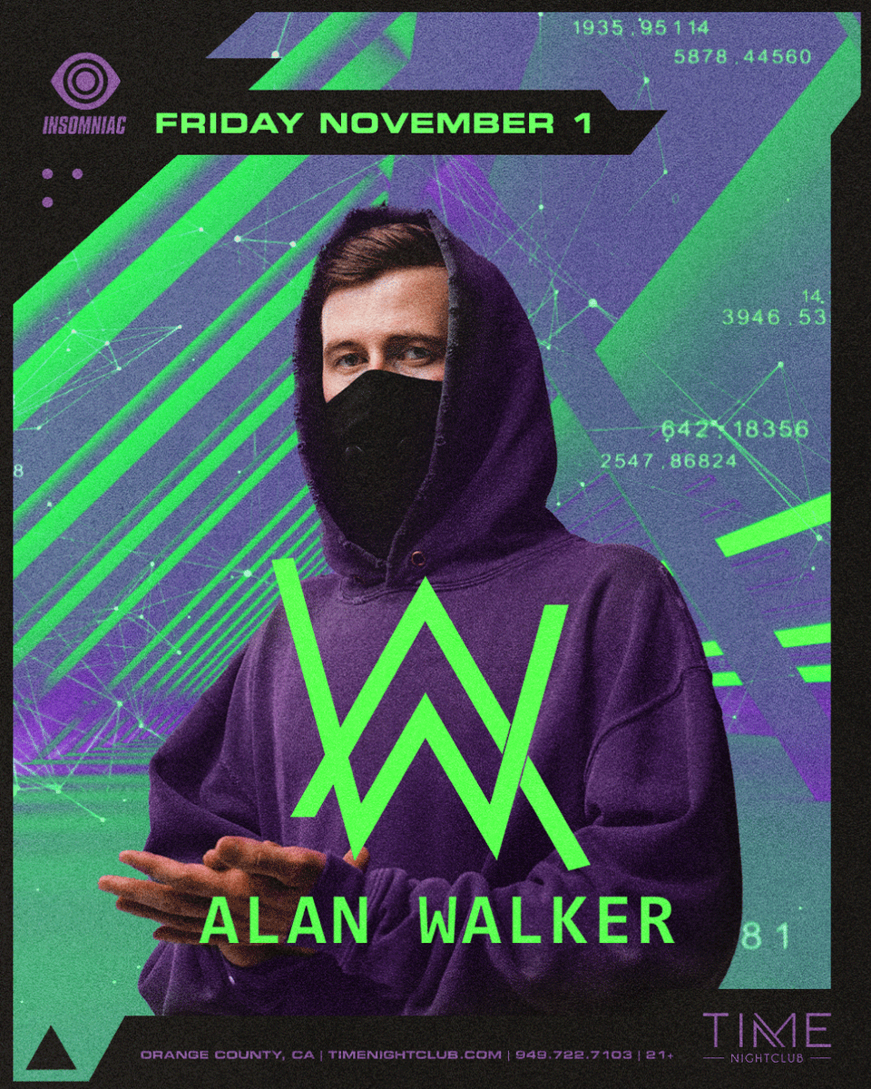 timenightcluboc's tweet image. Acclaimed producer @IAmAlanWalker, with hit EDM bangers like "Faded" and "Sing Me To Sleep", brings his signature sound to #TIMEOC Friday 11/1! 🔥  

Get your tickets now!
timenightclub.com/alanwalker