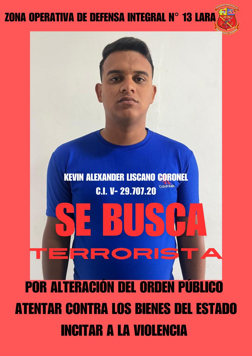 lara_zodi_13's tweet photo. La #FANB no va permitir que grupos minúsculos pretendan delinquir y atentar contra la paz y el sosiego de nuestro pueblo.
Por incitar a la violencia, daños a los bienes del Estado y promover la alteración del orden público se buscan los siguientes ciudadanos: https://t.co/lyy43FWDUx
