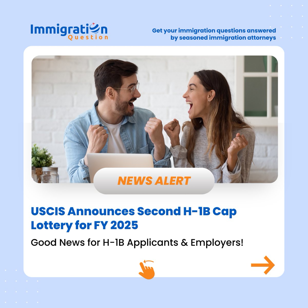 IMQuestionUSA's tweet image. Exciting News! USCIS has announced a second H-1B cap lottery for FY 2025. Great opportunity for H-1B applicants and employers.

Learn more and stay updated by visiting i.mtr.cool/dobhqepzts
#H1BNews #USCISUpdates #ImmigrationAlert #H1BLottery #immigrationquestion